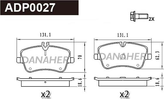 Danaher ADP0027 - Гальмівні колодки, дискові гальма autozip.com.ua
