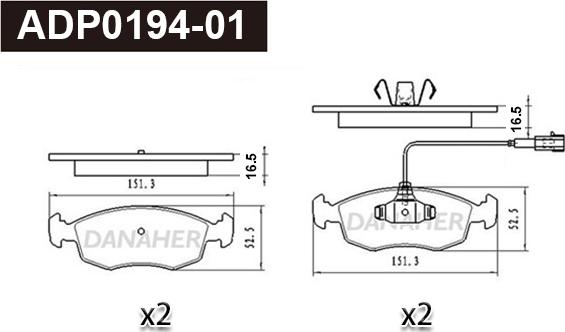 Danaher ADP0194-01 - Гальмівні колодки, дискові гальма autozip.com.ua