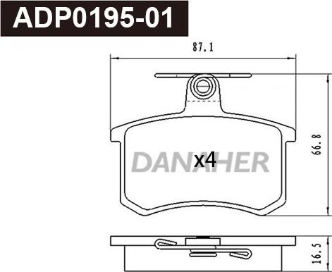 Danaher ADP0195-01 - Гальмівні колодки, дискові гальма autozip.com.ua