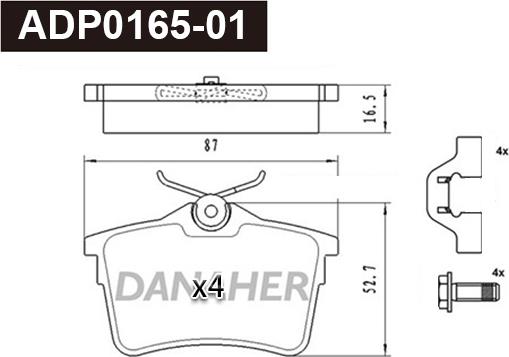 Danaher ADP0165-01 - Гальмівні колодки, дискові гальма autozip.com.ua