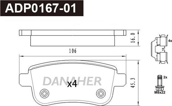 Danaher ADP0167-01 - Гальмівні колодки, дискові гальма autozip.com.ua