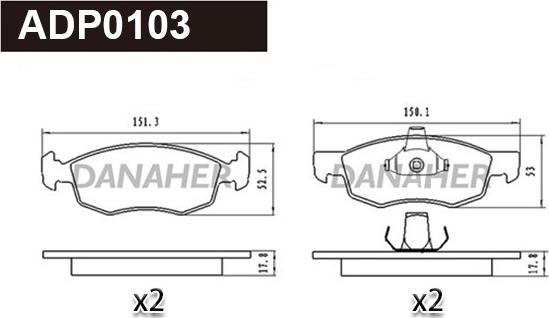 Danaher ADP0103 - Гальмівні колодки, дискові гальма autozip.com.ua