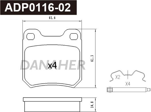 Danaher ADP0116-02 - Гальмівні колодки, дискові гальма autozip.com.ua