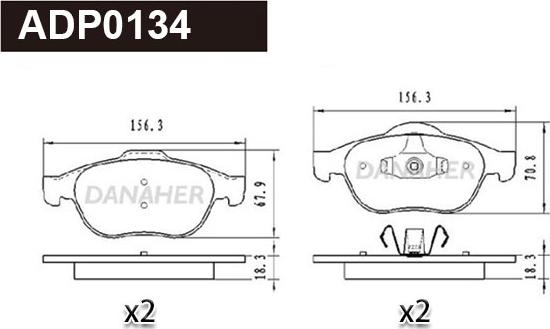 Danaher ADP0134 - Гальмівні колодки, дискові гальма autozip.com.ua