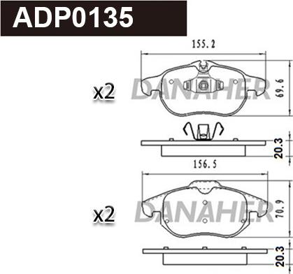 Danaher ADP0135 - Гальмівні колодки, дискові гальма autozip.com.ua