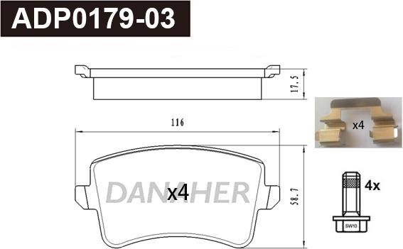 Danaher ADP0179-03 - Гальмівні колодки, дискові гальма autozip.com.ua