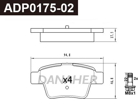 Danaher ADP0175-02 - Гальмівні колодки, дискові гальма autozip.com.ua