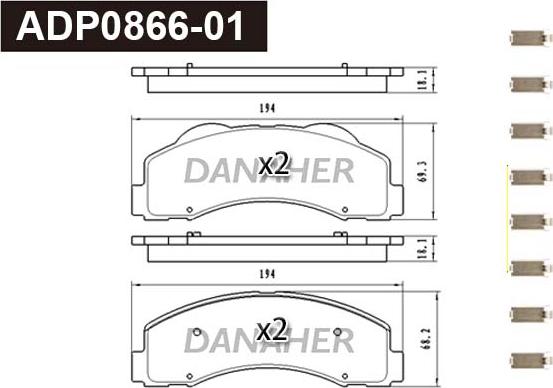 Danaher ADP0866-01 - Гальмівні колодки, дискові гальма autozip.com.ua