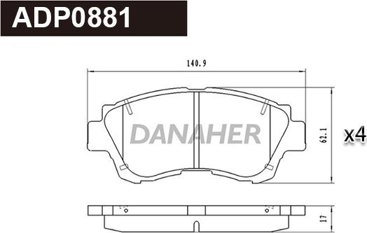 Danaher ADP0881 - Гальмівні колодки, дискові гальма autozip.com.ua