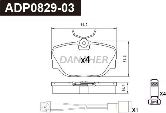 Danaher ADP0829-03 - Гальмівні колодки, дискові гальма autozip.com.ua