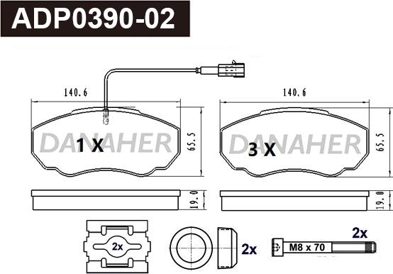 Danaher ADP0390-02 - Гальмівні колодки, дискові гальма autozip.com.ua