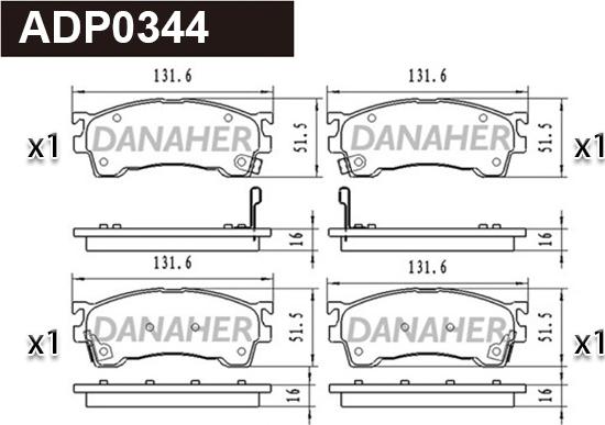 Danaher ADP0344 - Гальмівні колодки, дискові гальма autozip.com.ua