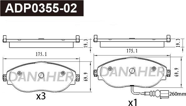 Danaher ADP0355-02 - Гальмівні колодки, дискові гальма autozip.com.ua