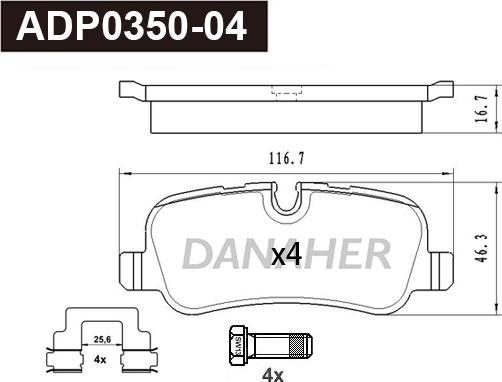 Danaher ADP0350-04 - Гальмівні колодки, дискові гальма autozip.com.ua