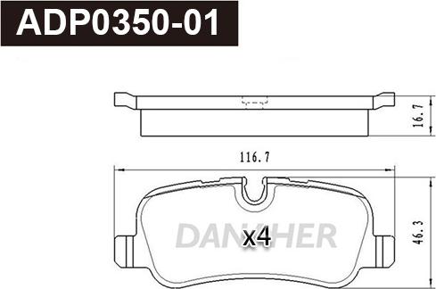 Danaher ADP0350-01 - Гальмівні колодки, дискові гальма autozip.com.ua