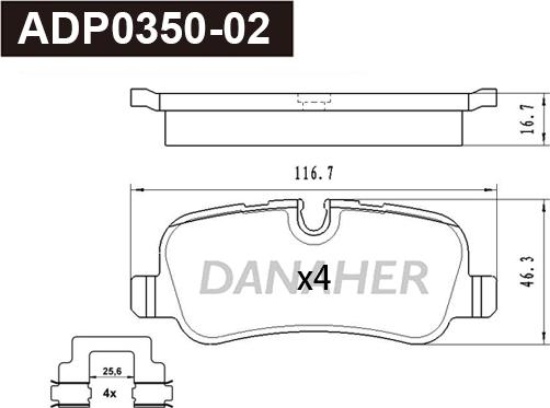 Danaher ADP0350-02 - Гальмівні колодки, дискові гальма autozip.com.ua