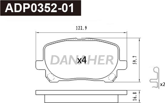 Danaher ADP0352-01 - Гальмівні колодки, дискові гальма autozip.com.ua
