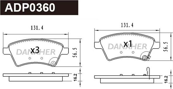 Danaher ADP0360 - Гальмівні колодки, дискові гальма autozip.com.ua