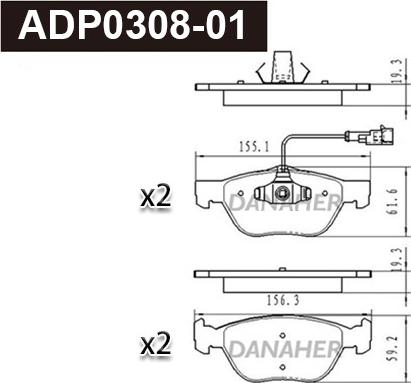 Danaher ADP0308-01 - Гальмівні колодки, дискові гальма autozip.com.ua