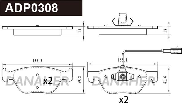 Danaher ADP0308 - Гальмівні колодки, дискові гальма autozip.com.ua