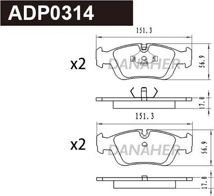 Danaher ADP0314 - Гальмівні колодки, дискові гальма autozip.com.ua