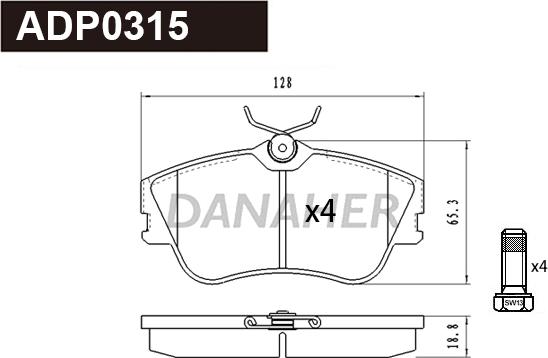 Danaher ADP0315 - Гальмівні колодки, дискові гальма autozip.com.ua