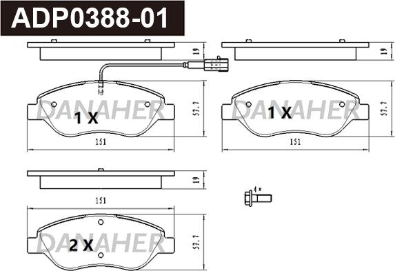 Danaher ADP0388-01 - Гальмівні колодки, дискові гальма autozip.com.ua