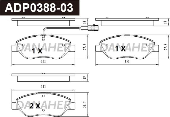 Danaher ADP0388-03 - Гальмівні колодки, дискові гальма autozip.com.ua