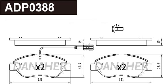 Danaher ADP0388 - Гальмівні колодки, дискові гальма autozip.com.ua