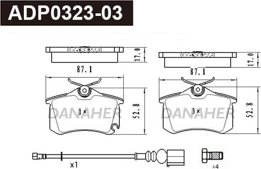 Danaher ADP0323-03 - Гальмівні колодки, дискові гальма autozip.com.ua