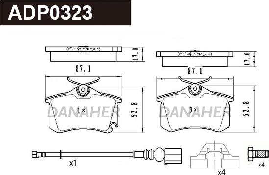 Danaher ADP0323 - Гальмівні колодки, дискові гальма autozip.com.ua