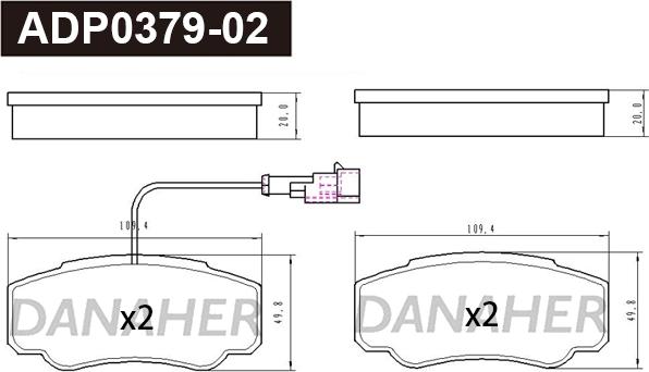 Danaher ADP0379-02 - Гальмівні колодки, дискові гальма autozip.com.ua