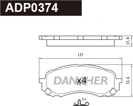 Danaher ADP0374 - Гальмівні колодки, дискові гальма autozip.com.ua