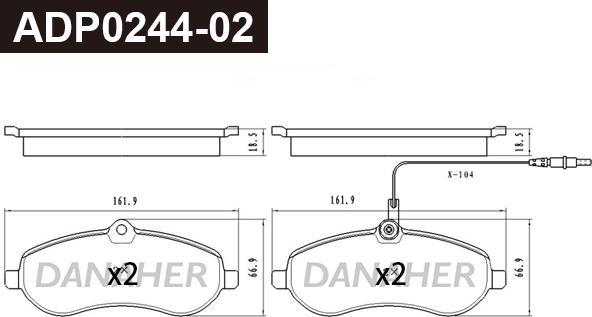 Danaher ADP0244-02 - Гальмівні колодки, дискові гальма autozip.com.ua