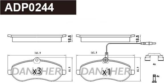 Danaher ADP0244 - Гальмівні колодки, дискові гальма autozip.com.ua