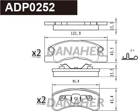 Danaher ADP0252 - Гальмівні колодки, дискові гальма autozip.com.ua
