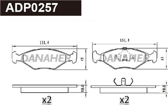 Danaher ADP0257 - Гальмівні колодки, дискові гальма autozip.com.ua