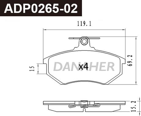 Danaher ADP0265-02 - Гальмівні колодки, дискові гальма autozip.com.ua