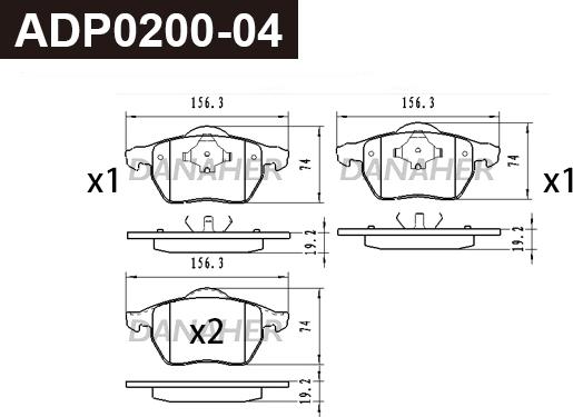 Danaher ADP0200-04 - Гальмівні колодки, дискові гальма autozip.com.ua