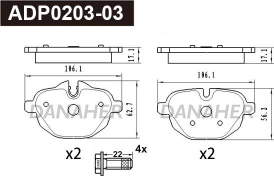 Danaher ADP0203-03 - Гальмівні колодки, дискові гальма autozip.com.ua