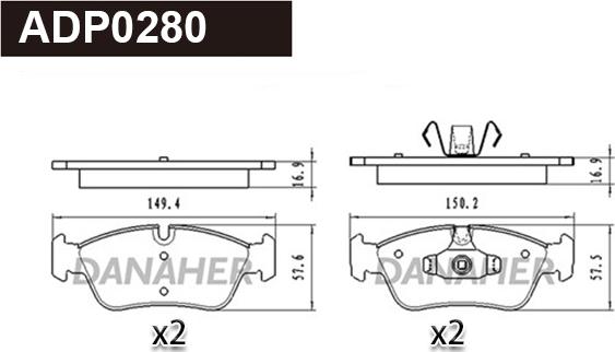 Danaher ADP0280 - Гальмівні колодки, дискові гальма autozip.com.ua