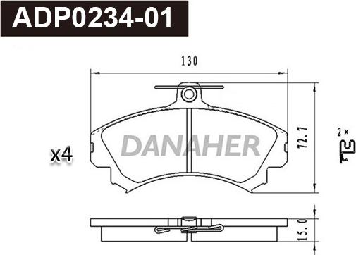 Danaher ADP0234-01 - Гальмівні колодки, дискові гальма autozip.com.ua