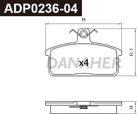 Danaher ADP0236-04 - Гальмівні колодки, дискові гальма autozip.com.ua