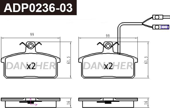 Danaher ADP0236-03 - Гальмівні колодки, дискові гальма autozip.com.ua
