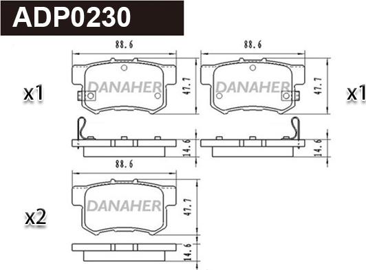 Danaher ADP0230 - Гальмівні колодки, дискові гальма autozip.com.ua