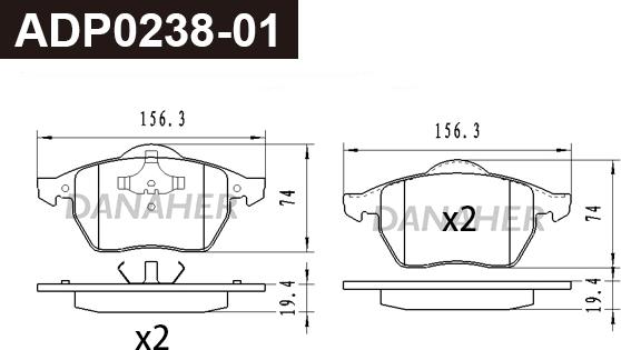 Danaher ADP0238-01 - Гальмівні колодки, дискові гальма autozip.com.ua