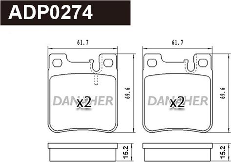 Danaher ADP0274 - Гальмівні колодки, дискові гальма autozip.com.ua