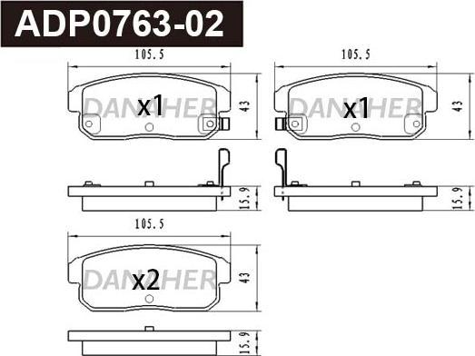 Danaher ADP0763-02 - Гальмівні колодки, дискові гальма autozip.com.ua