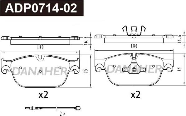 Danaher ADP0714-02 - Гальмівні колодки, дискові гальма autozip.com.ua