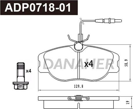 Danaher ADP0718-01 - Гальмівні колодки, дискові гальма autozip.com.ua